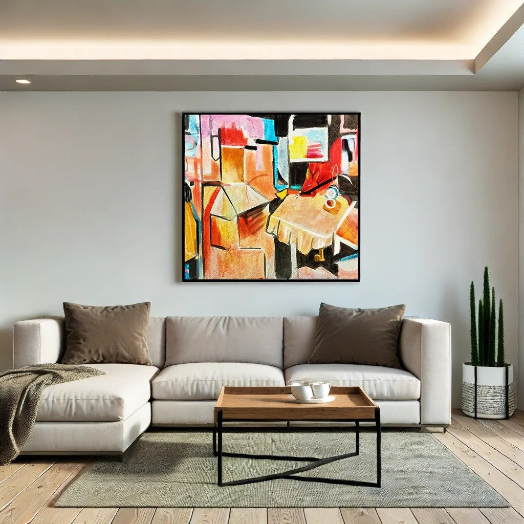 Colorful Abstract Cubist Wall Art – Modern Canvas Painting