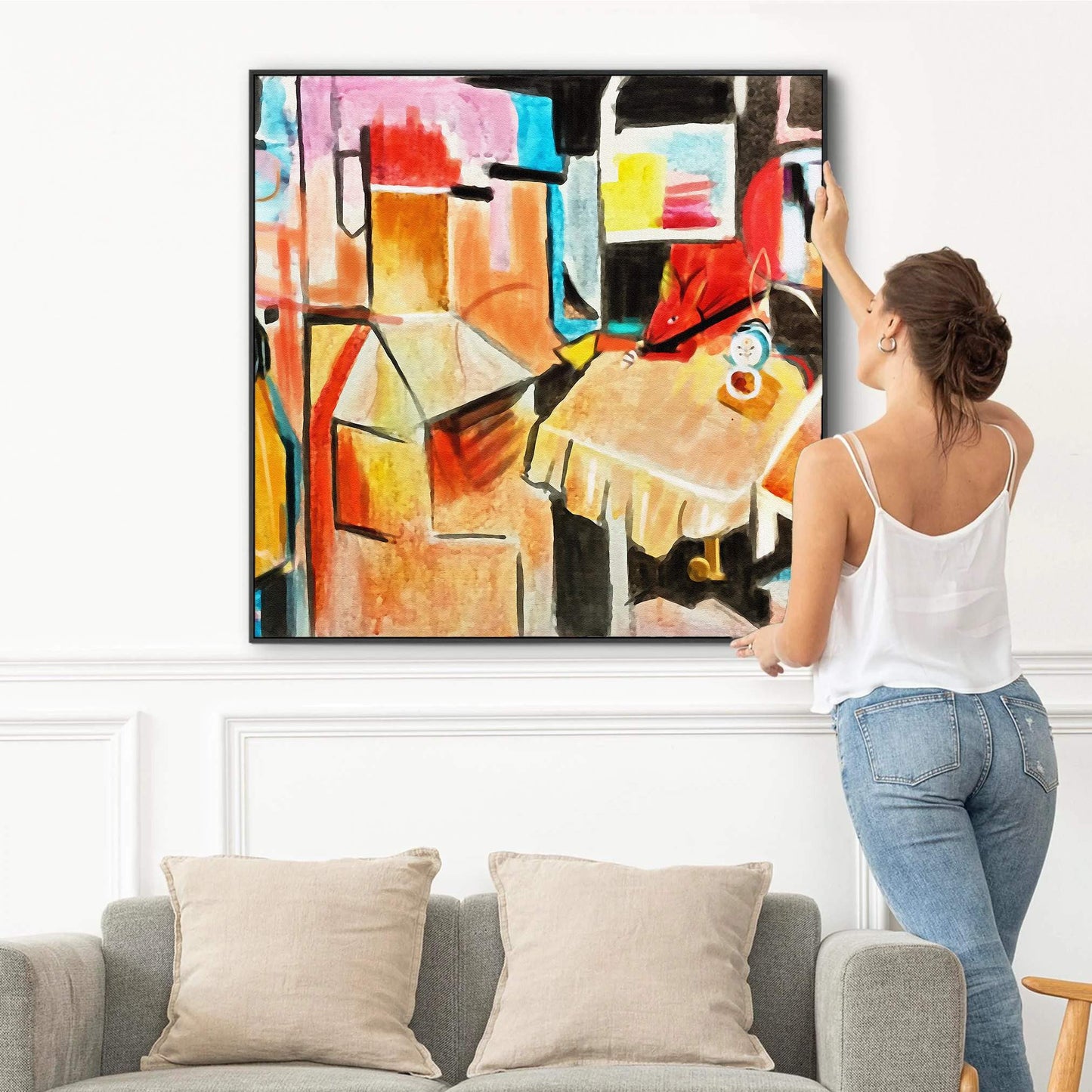Colorful Abstract Cubist Wall Art – Modern Canvas Painting