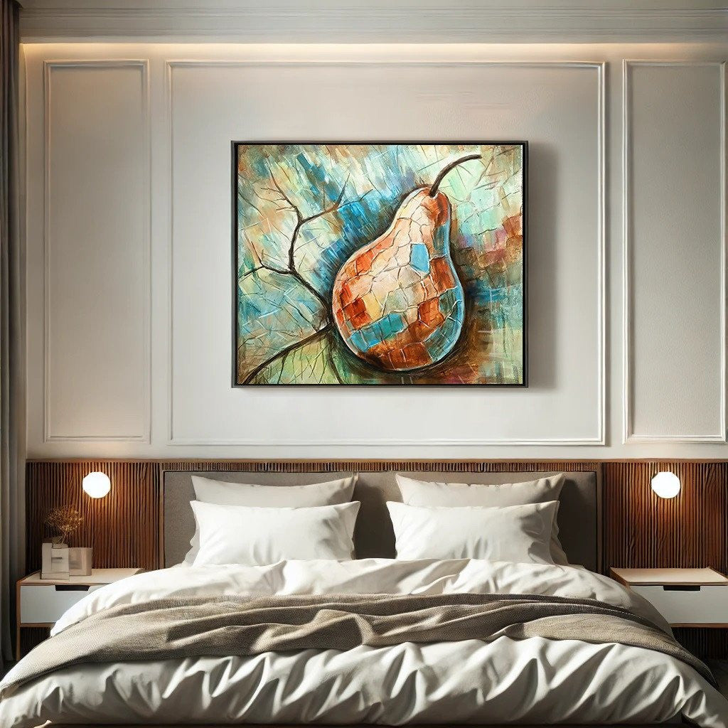 Abstract Pear Wall Art – Modern Fruit Canvas Painting