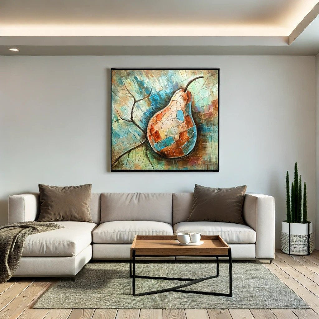 Abstract Pear Wall Art – Modern Fruit Canvas Painting