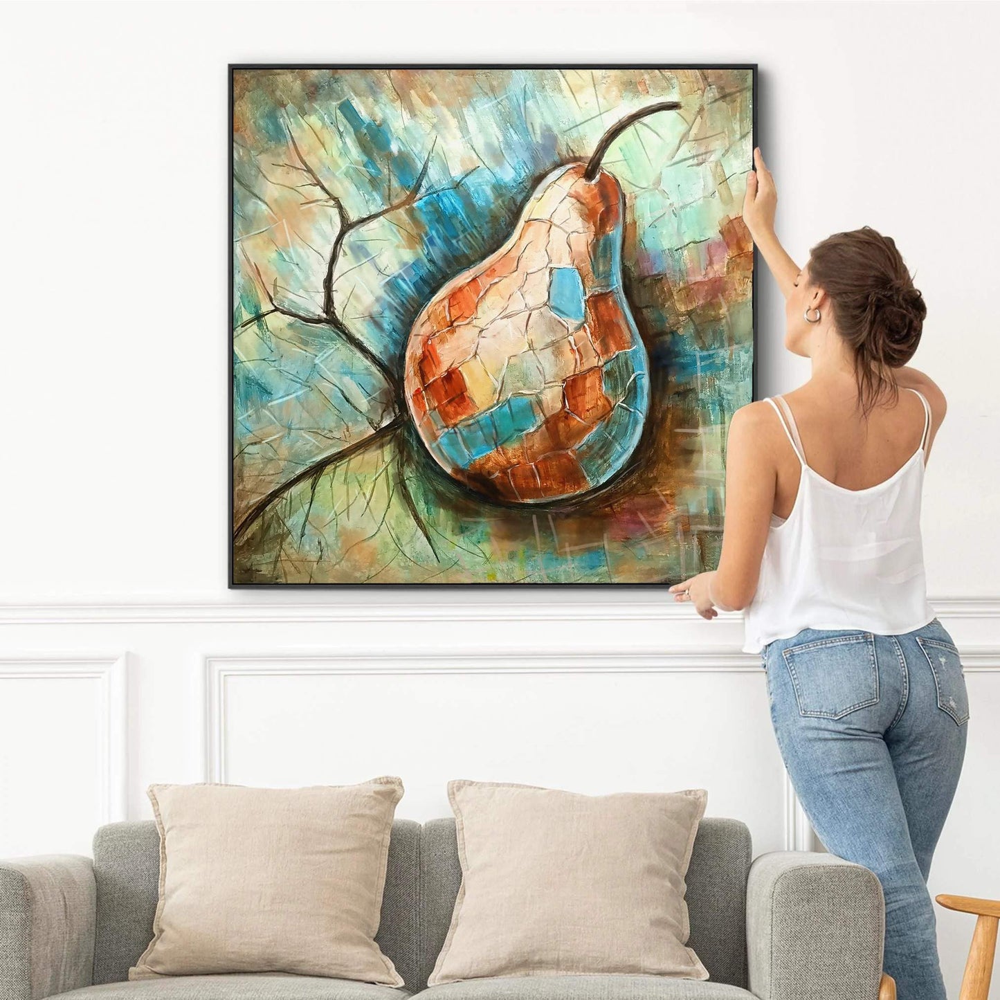 Abstract Pear Wall Art – Modern Fruit Canvas Painting