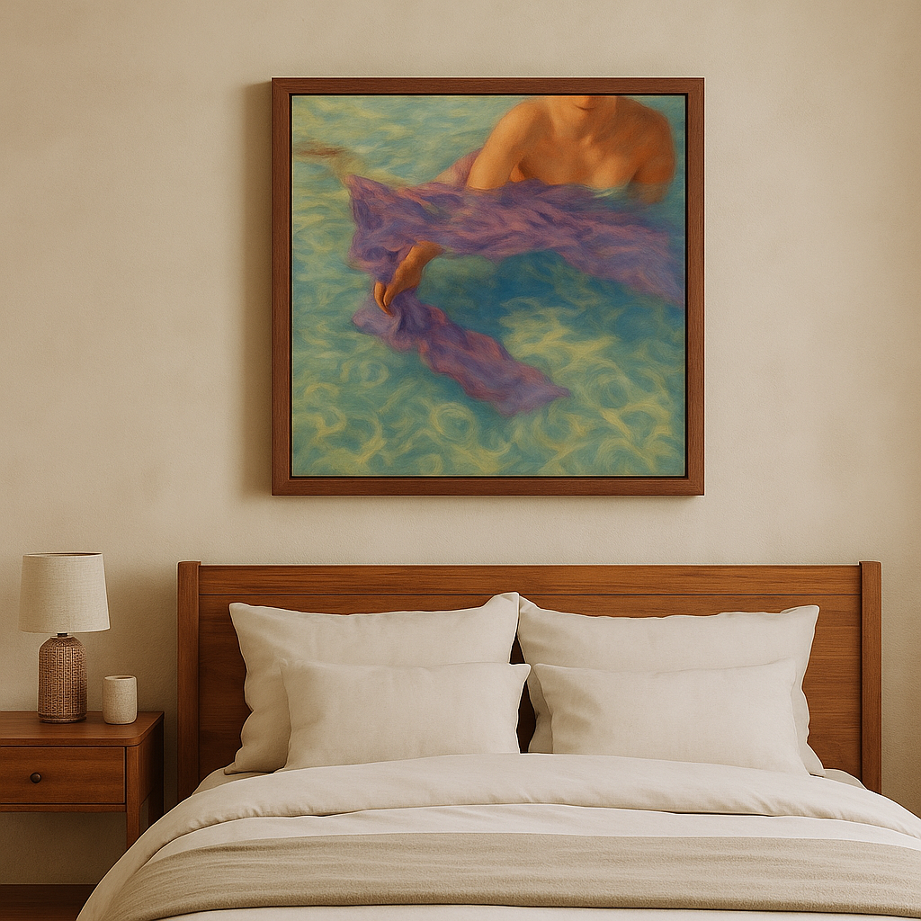 Elegant Poolside Art – Serene Water Painting with Wooden Frame | Mark Wall Art UK